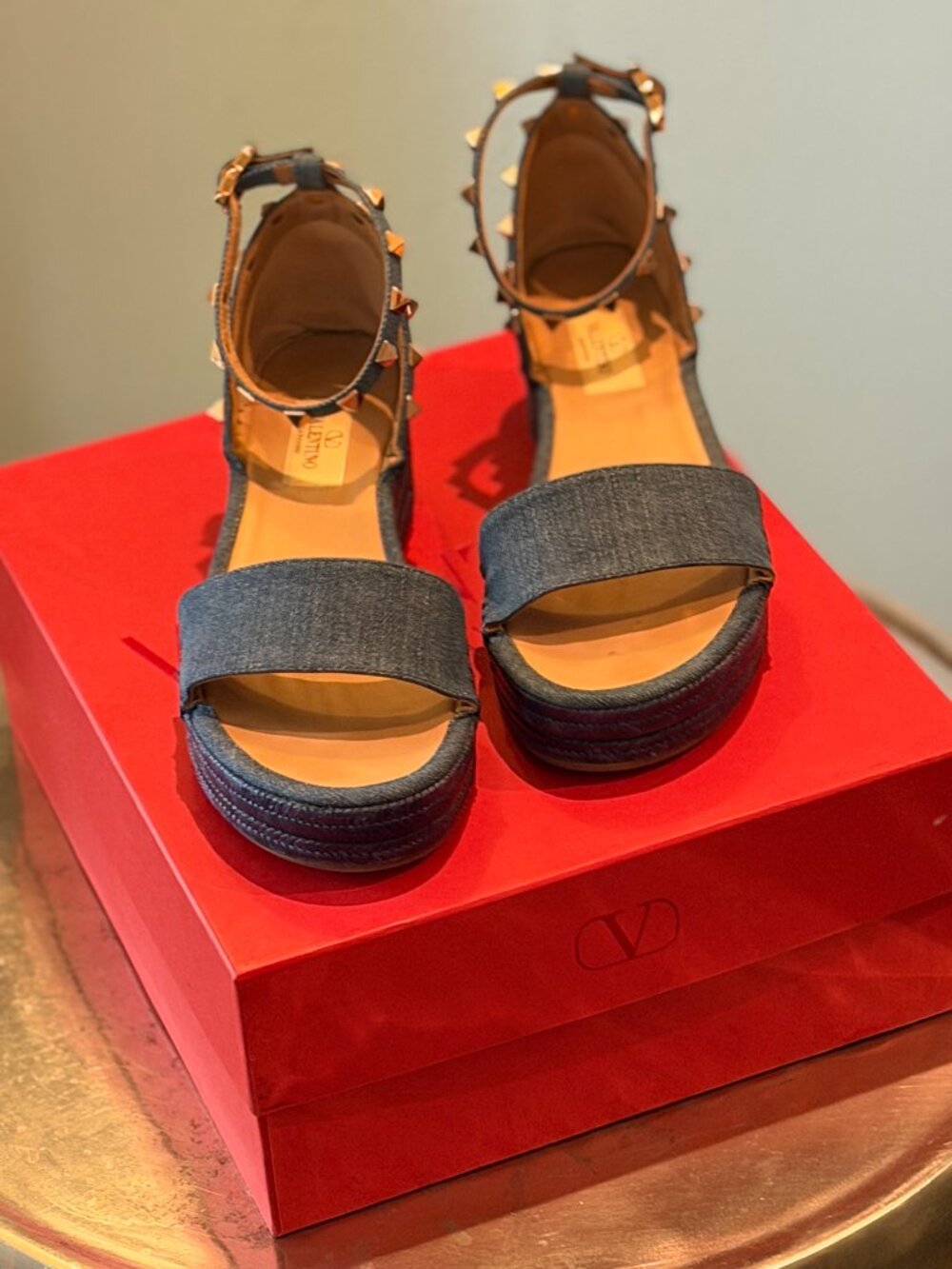 Valentino Rockstud Denim Espadrilles  Size 37 - Picture 3 of 14